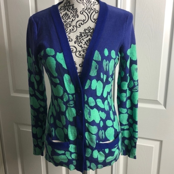 Tracy Reese Cardigan Green Blue Pockets S Spot - Picture 1 of 5